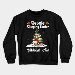 Beagle Sleeping Under Christmas Tree Funny Xmas Dog Lover Crewneck Sweatshirt